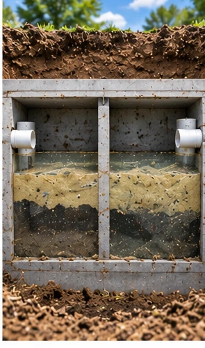 Early warning indicators of a full septic tank including slow drains and standing surface moisture