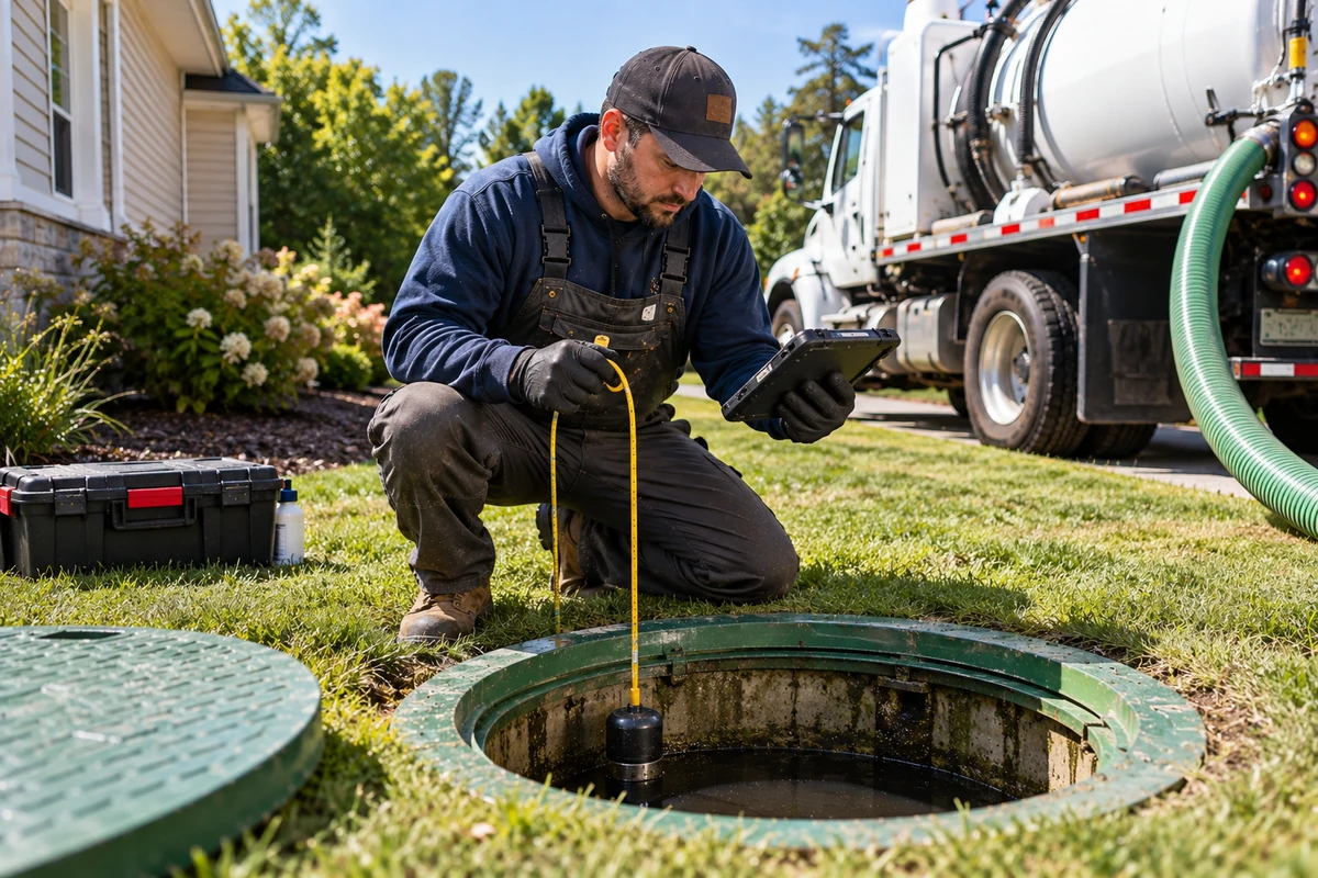 Technician servicing multiple commercial septic access points in Northern Kentucky