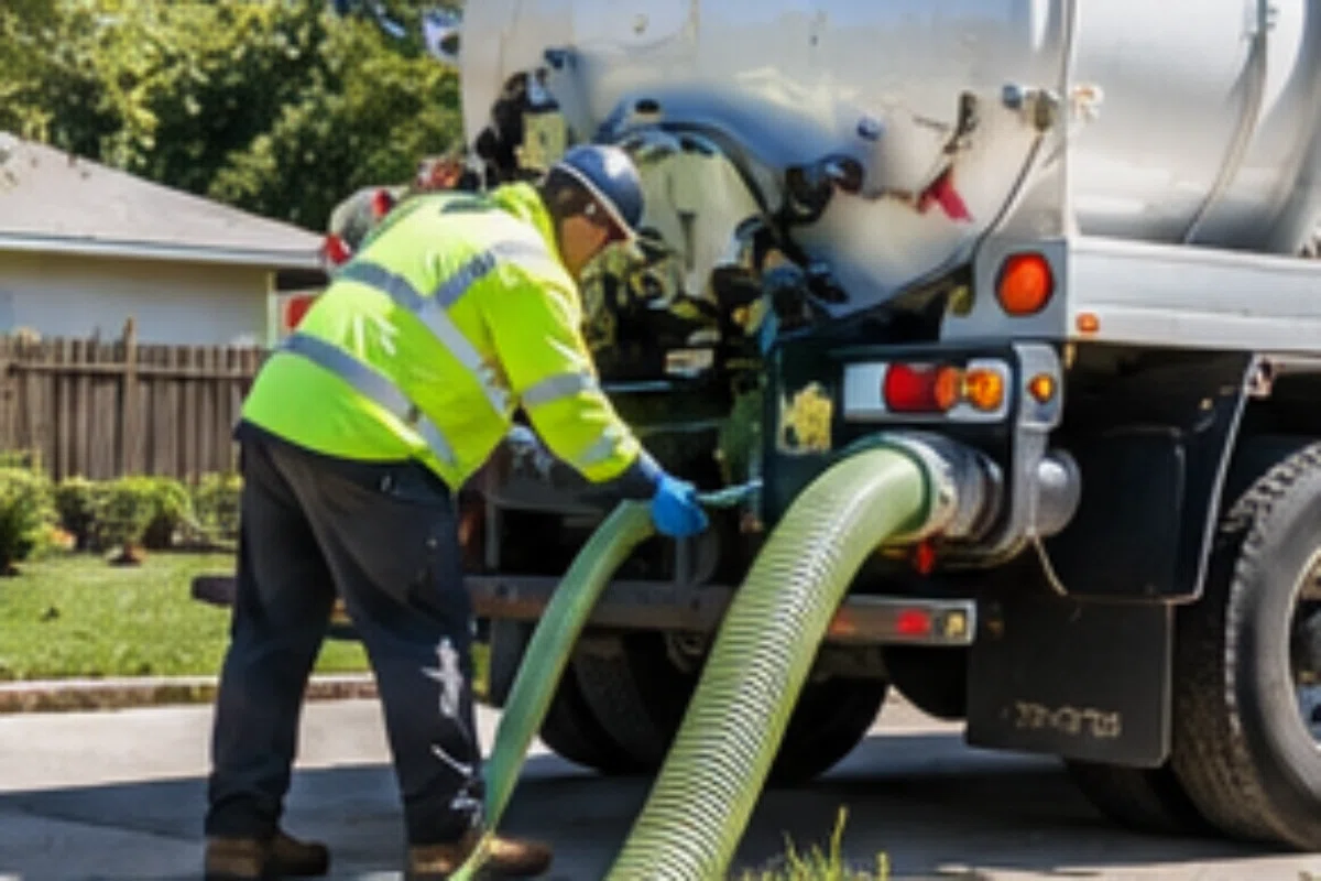 Technician evaluating a stressed drainfield with wet soil and system markers in Covington, KY