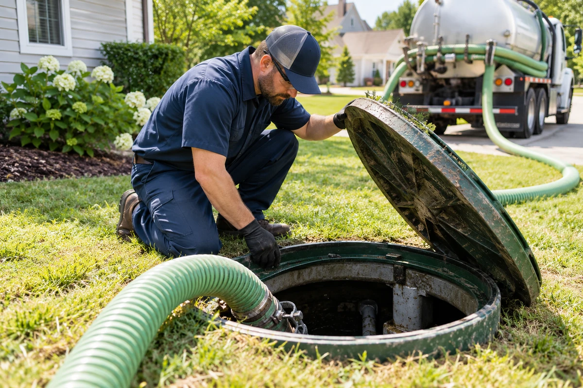 Professional emergency service setup with safe access, diagnostic tools and pumping equipment in Covington, KY