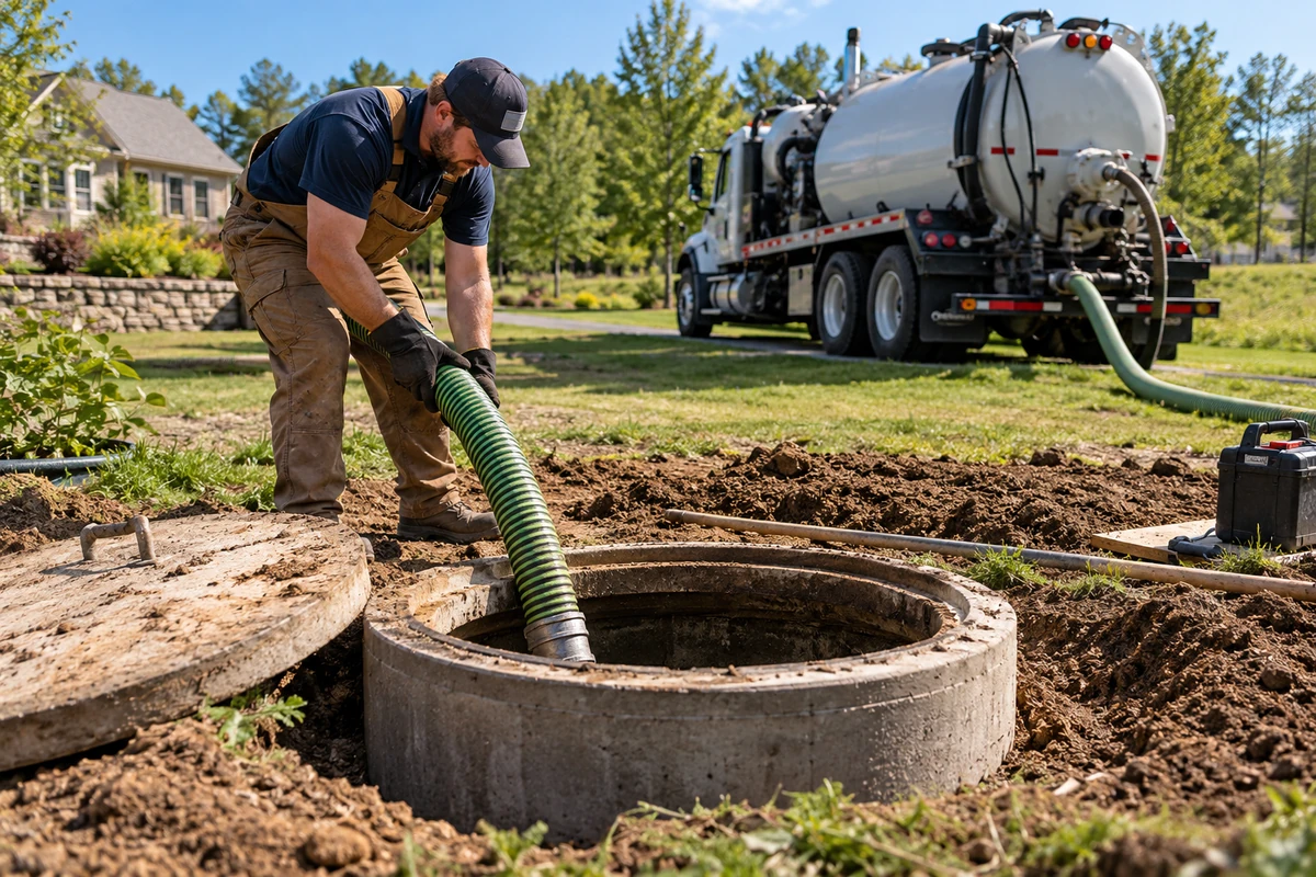 Professional emergency pump-out and liquid-level check at an overflowing septic system in Covington, KY