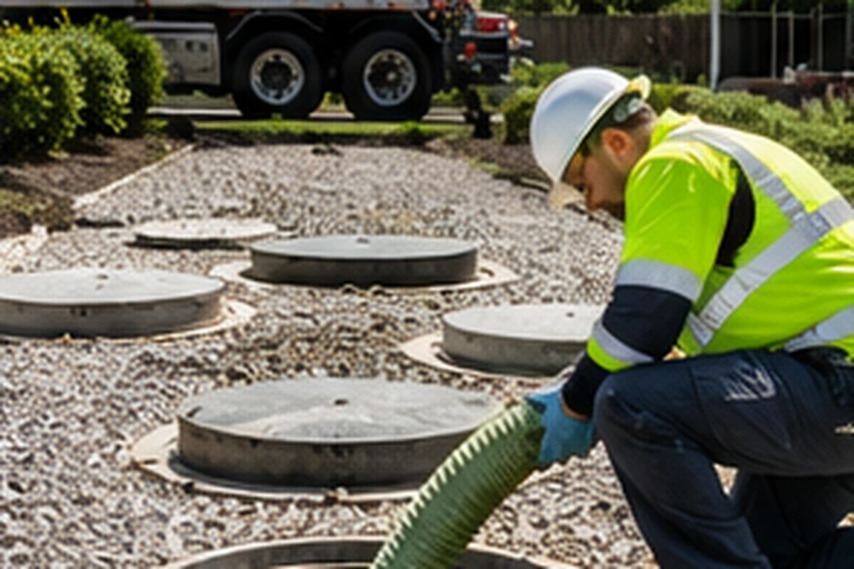 Technician using septic inspection equipment and documenting system findings in Covington, KY