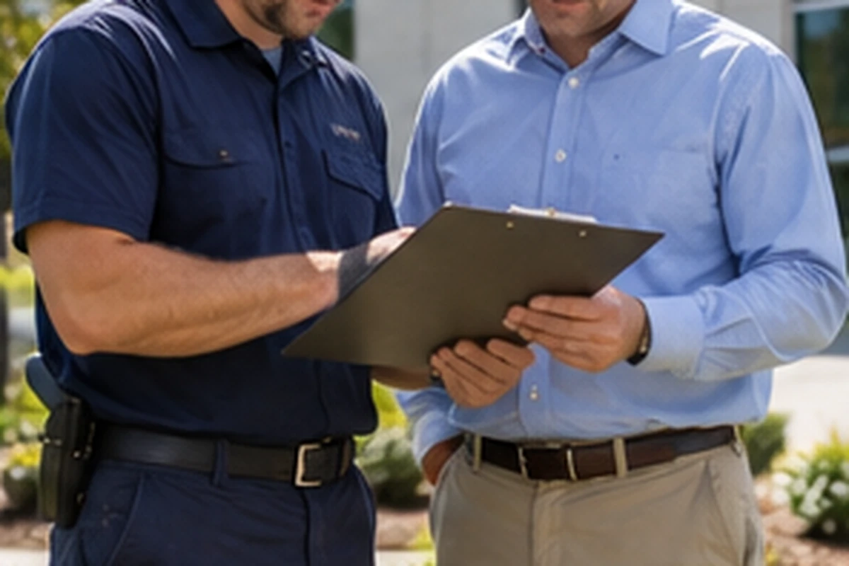 Technician reviewing septic inspection results and photographs with property documentation in Covington, KY
