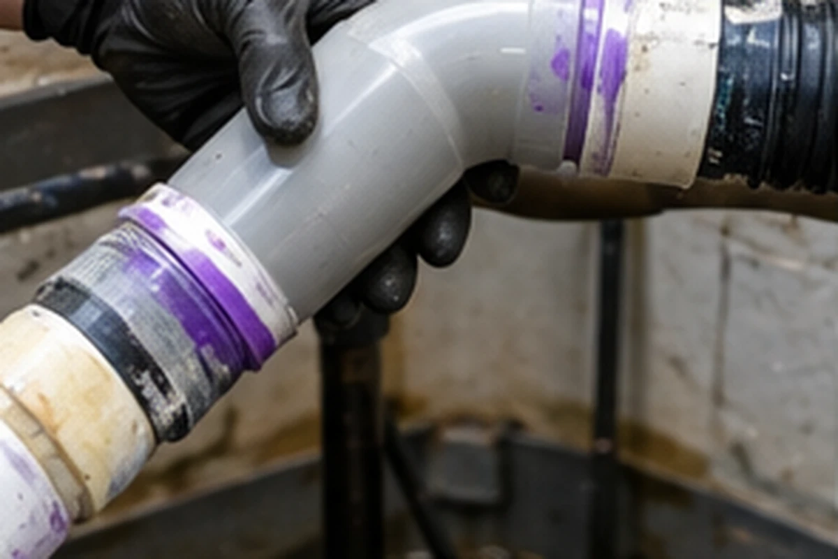 Close view of professional repair work on tank fittings, baffles or access components in Covington, KY